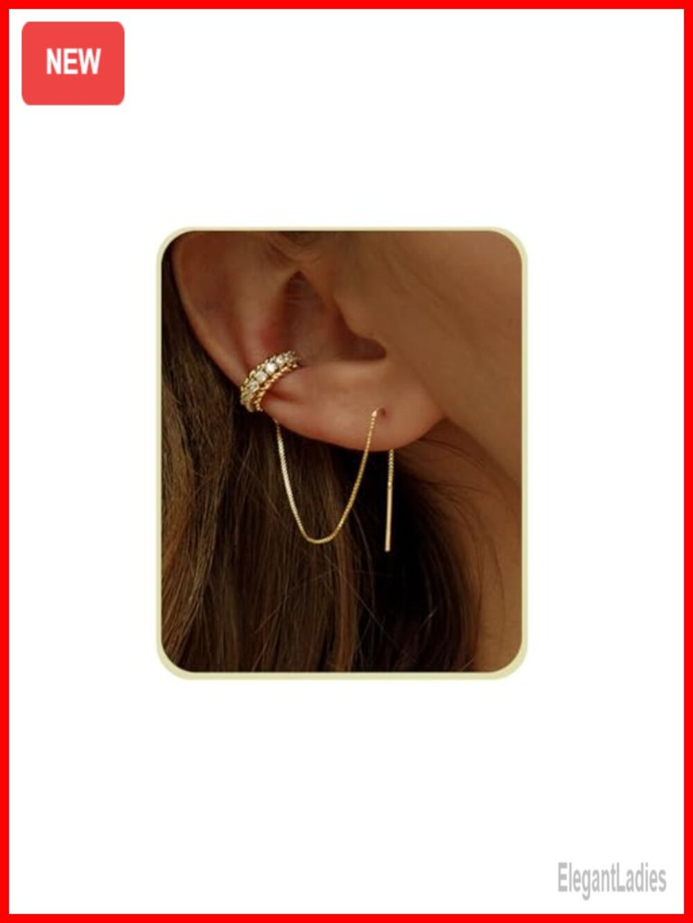 14K Gold Plated Cubic Zirconia Clip On Dangle Earrings Women